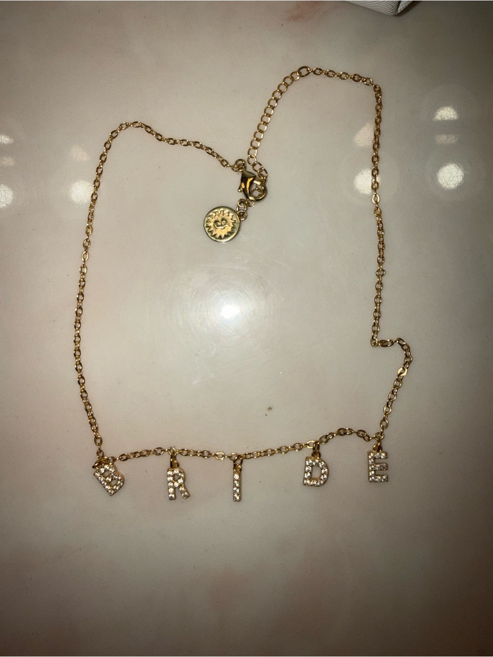 Gold-Tone 'BRIDE' Letter Necklace with Crystal Accents